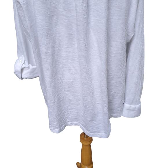Soft Surroundings White Cotton Slub Button Down Long Sleeve Top Blouse 1X Plus - Picture 13 of 16